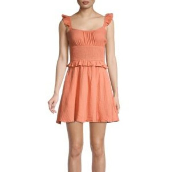 SOCIALITE Crinkled Smocked Mini Dress Size Large-Coral-NWT - Picture 1 of 16